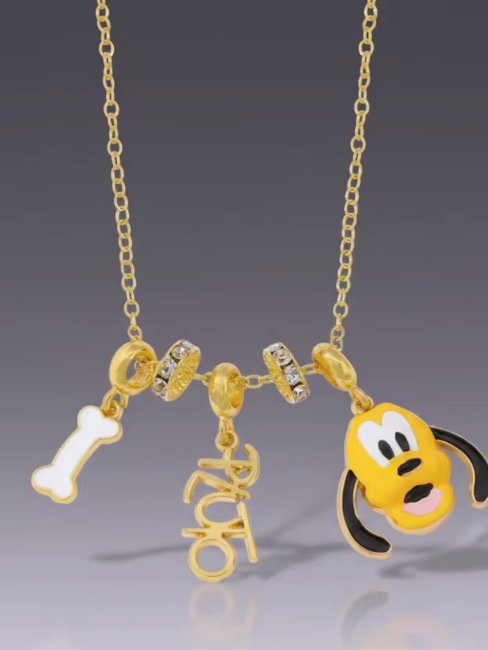 Cute Pluto Anime Gold-Tone Cartoon Dog Pendant Charm Necklace - Yellow
